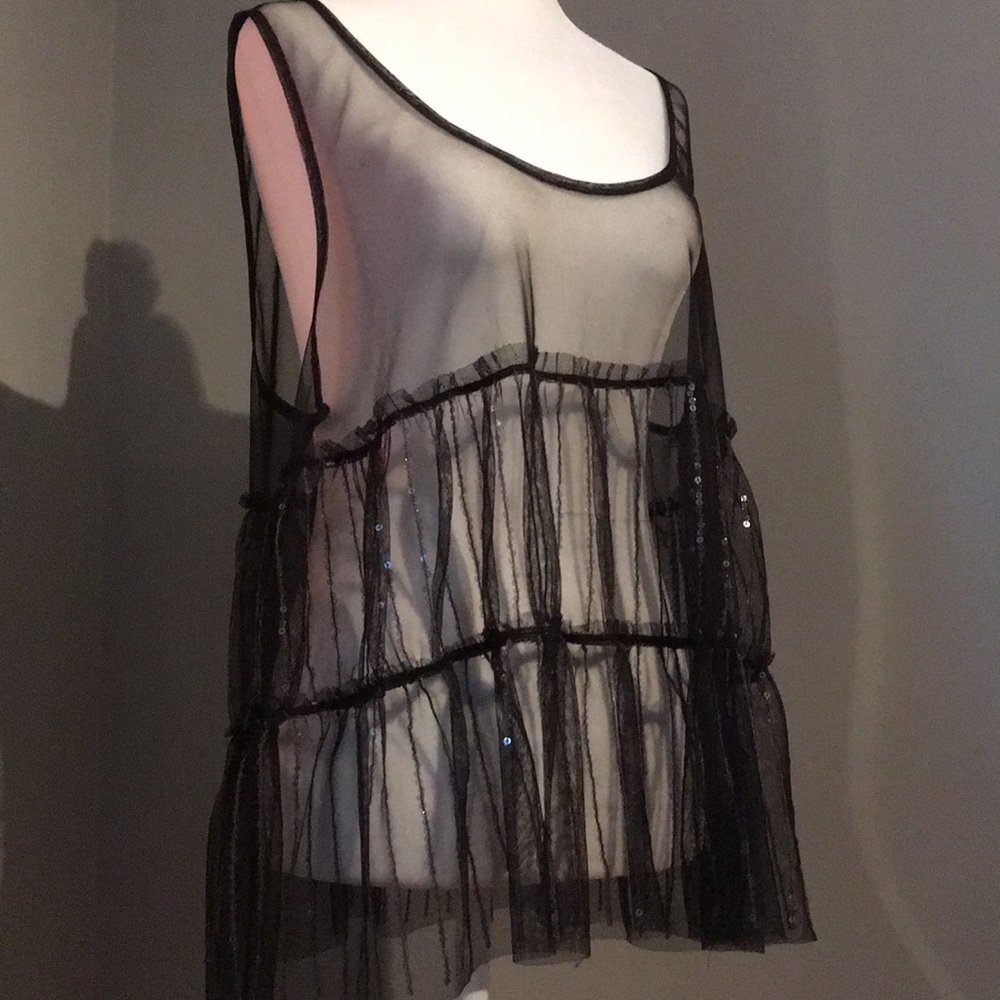 Black sequined sheer top
